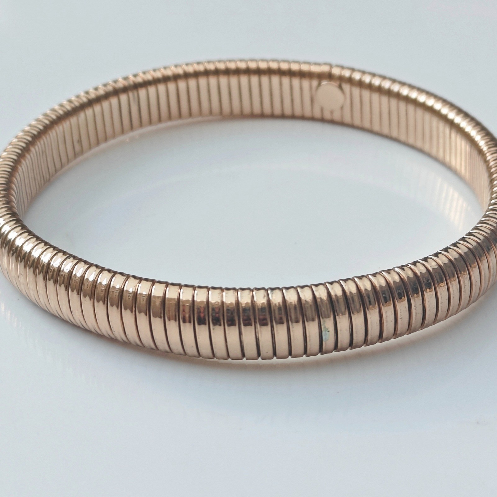 Rose Gold Tone Tubogas Gaspipe Stretch Bracelet Flexible Ribbed Modernist Cuff