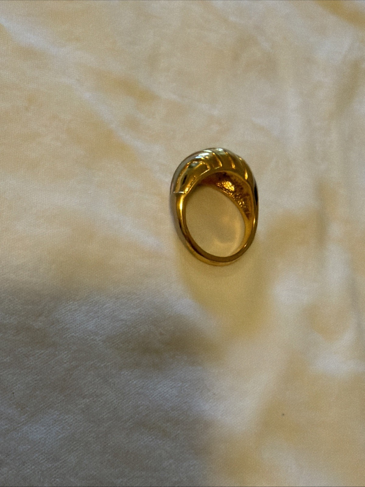 Steel Two Tone Gold Silver Ribbed Finger Pick Guitar Nail Ring Shell Claw Size 7