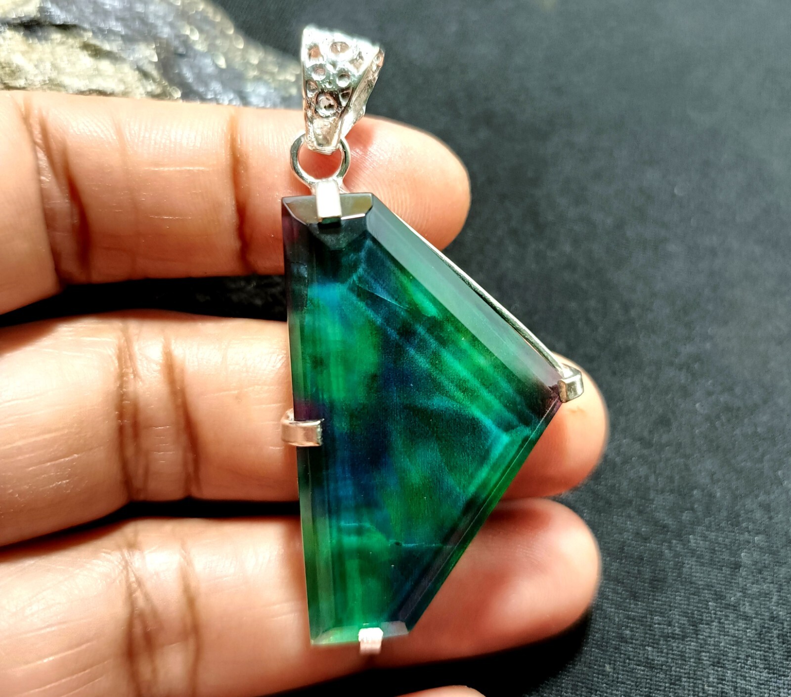 75.45 Ct Natural Ammolite 925 Solid Silver Rainbow PENDANT Certified Gemstone