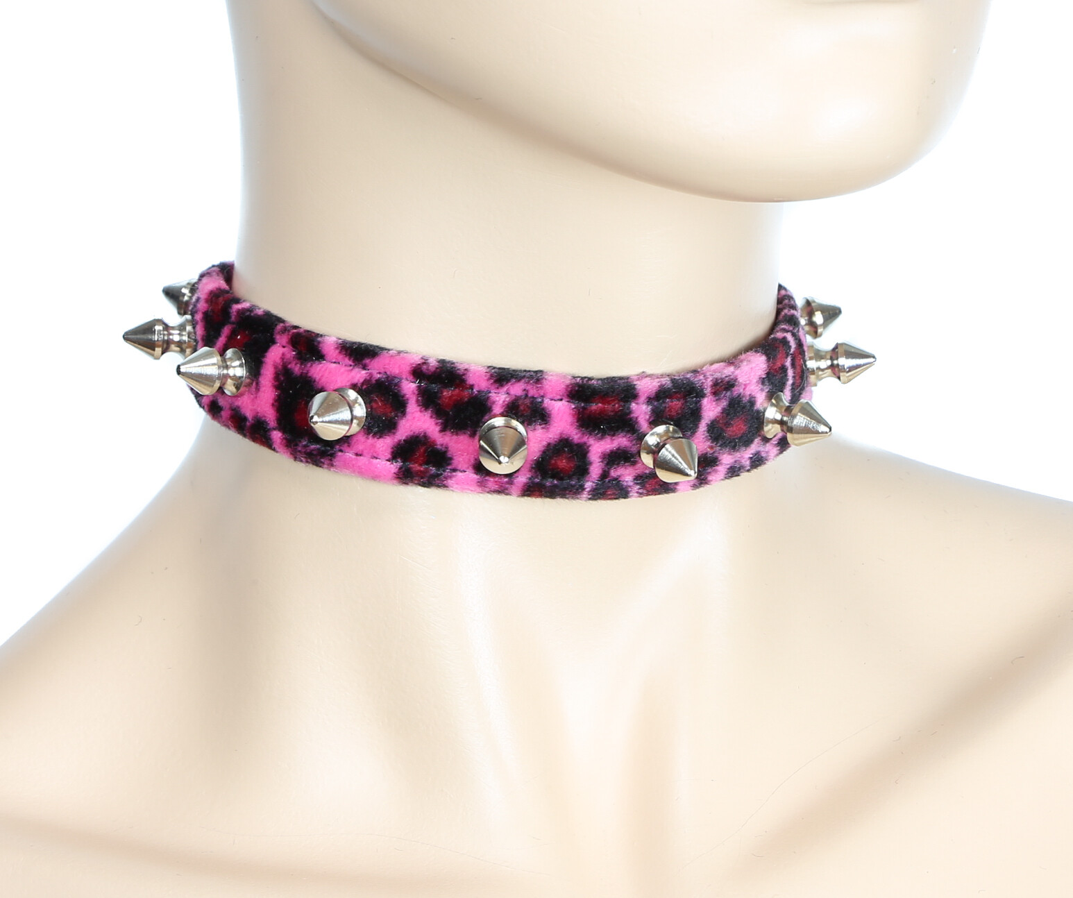 Spike Gothic Choker PINK Leopard Collar Punk Goth Rockabilly Thrash Metal
