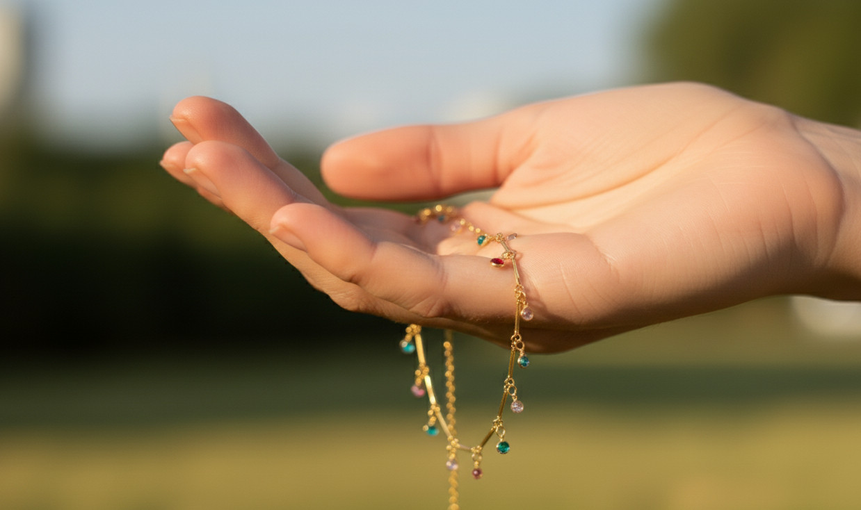 Delicate Charm Chain Anklet Gold Plated Brass Anklet with Colorful Dangling
