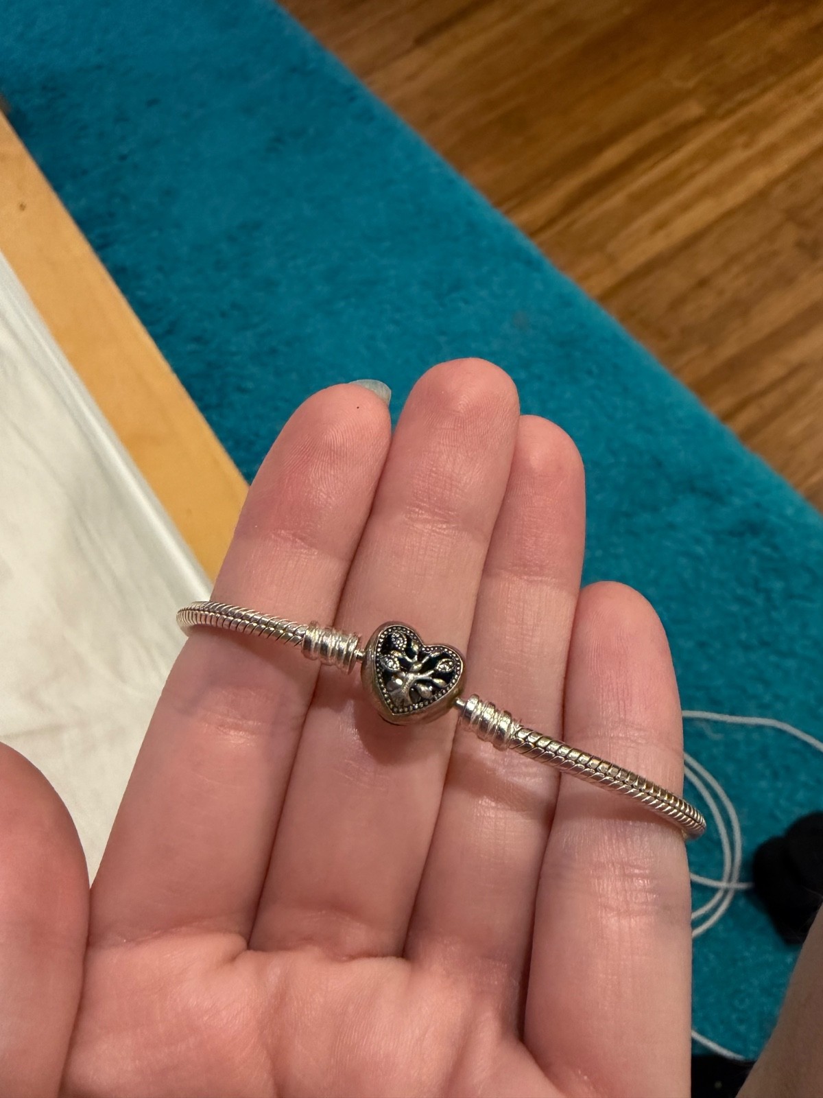 Pandora Moments Family Tree Heart Clasp Snake Chain Bracelet