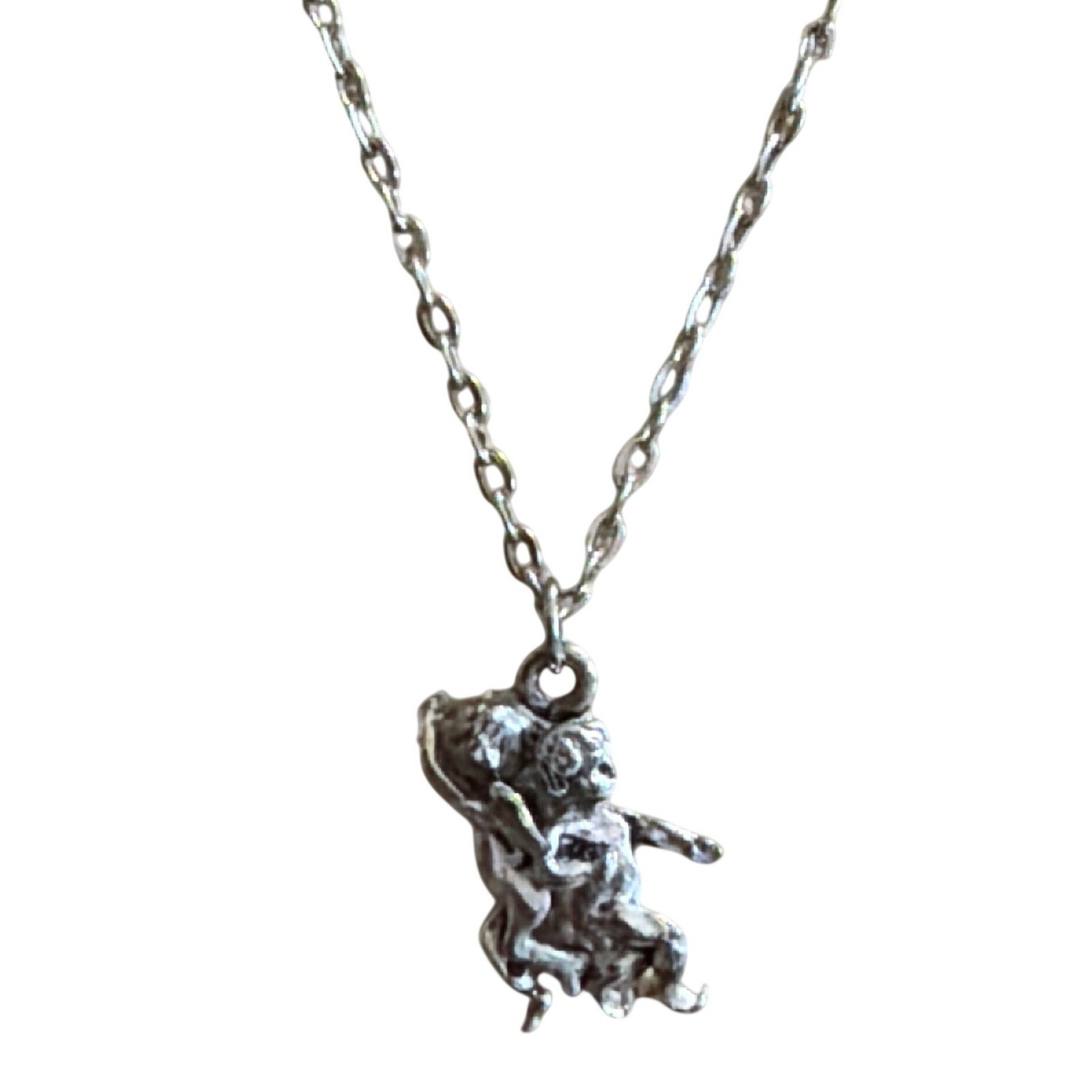 Silver Tone Cherub Angel Pendant Necklace Link Chain Dancing Angels Ethereal