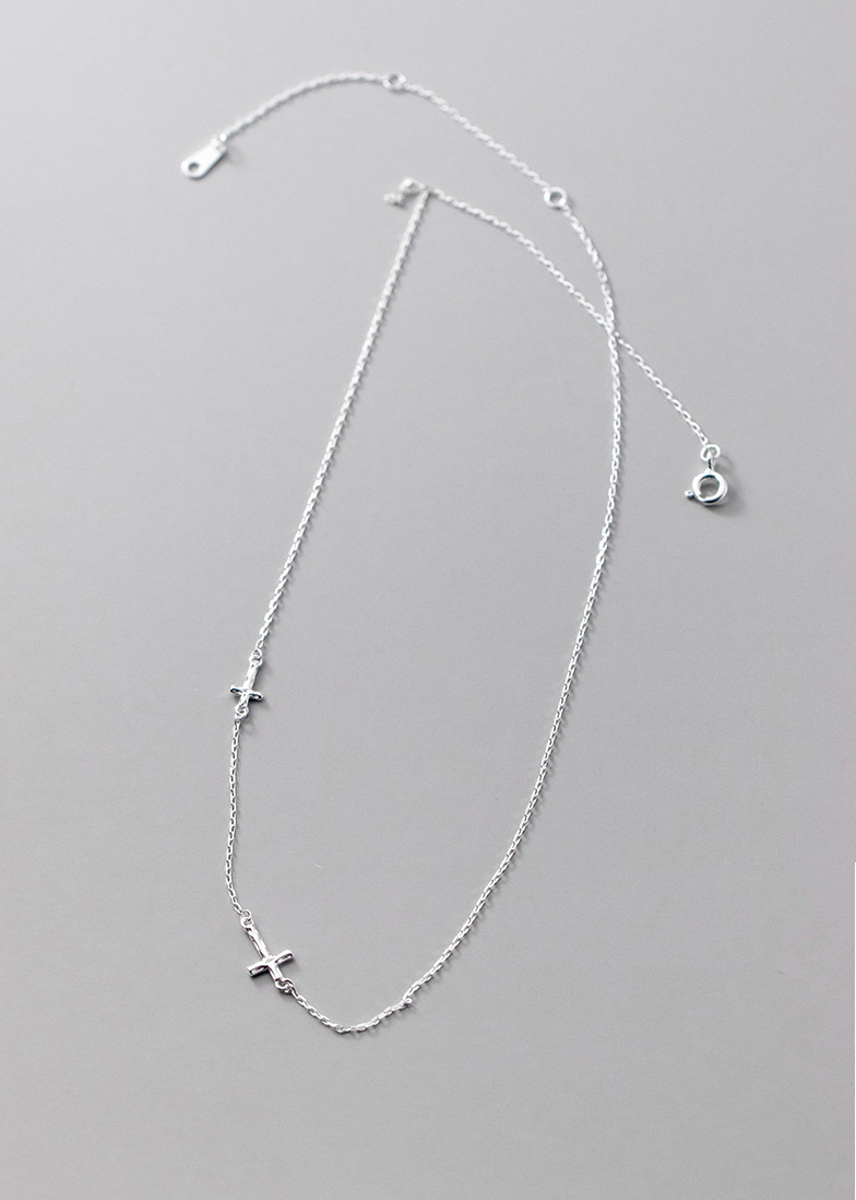 S925 Sterling Silver Religious Necklace Sideways Cross Choker 16+2″ Chain D13