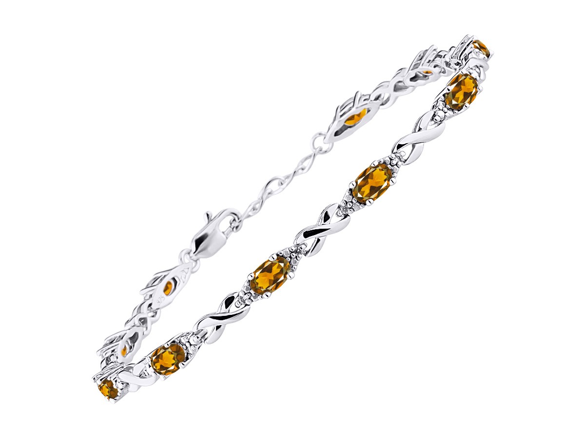 RYLOS CITRINE & DIAMOND TENNIS BRACELET STERLING SILVER 7-8″