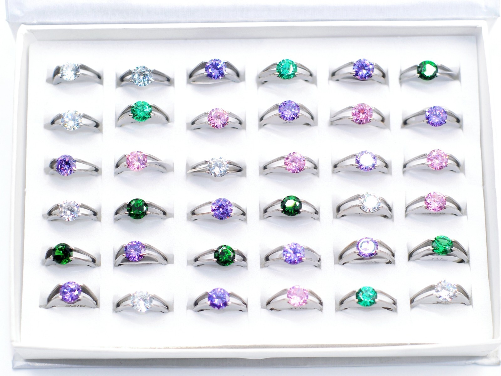 Bulk Wholesale 30 Colorful Crystal CZ Woman Wedding Rings Fashion Finger Jewelry