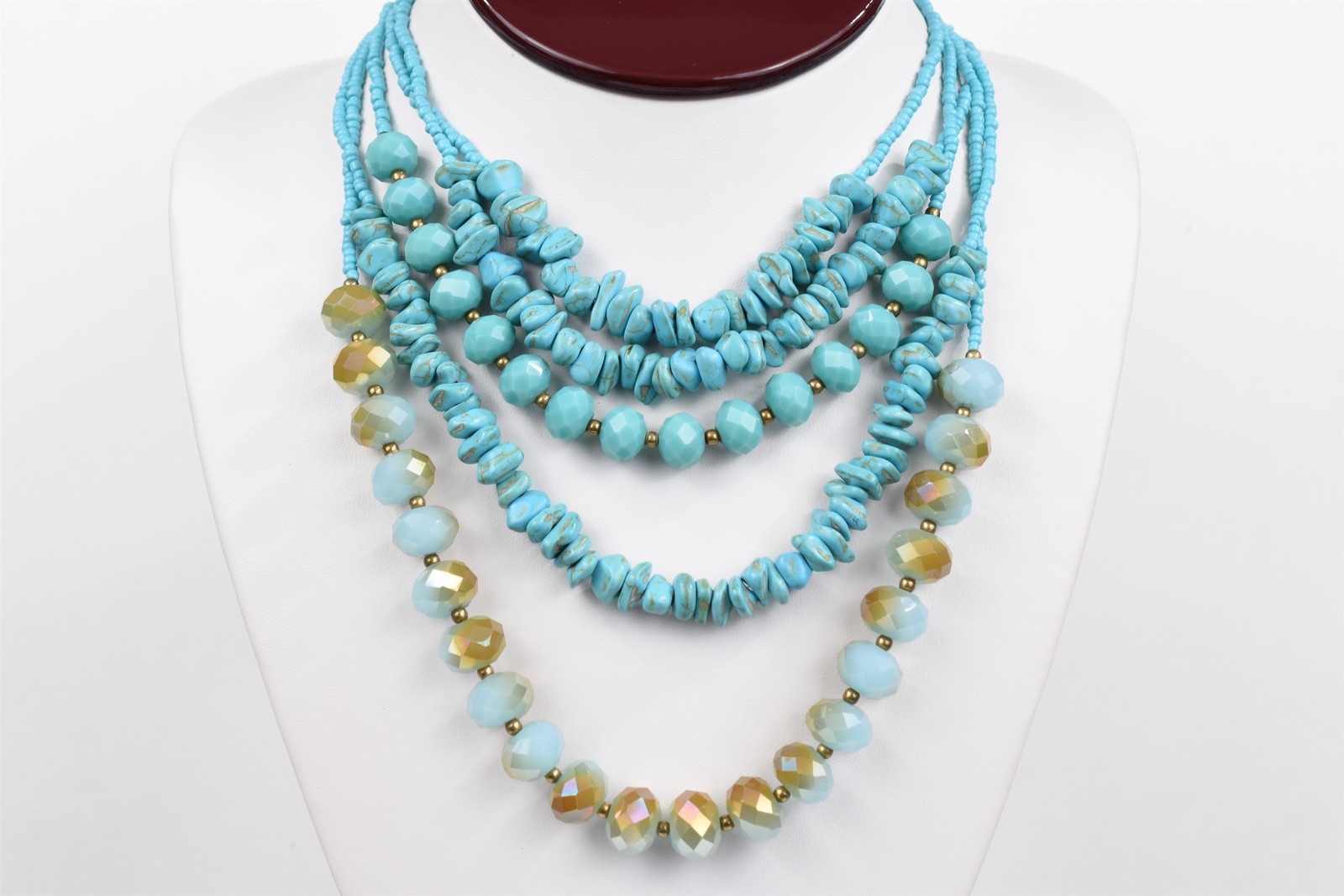 Multi-Strand Turquoise Glass Magnesite & Crystal Necklace 20-30 in Ext