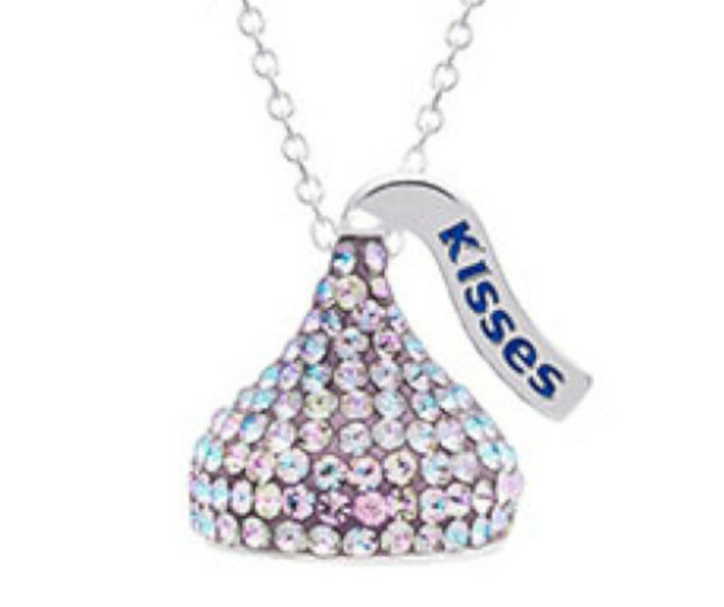 NWT – HERSHEY’S KISSES Women’s KISS Silver/Blue/Purple CRYSTAL PENDANT NECKLACE