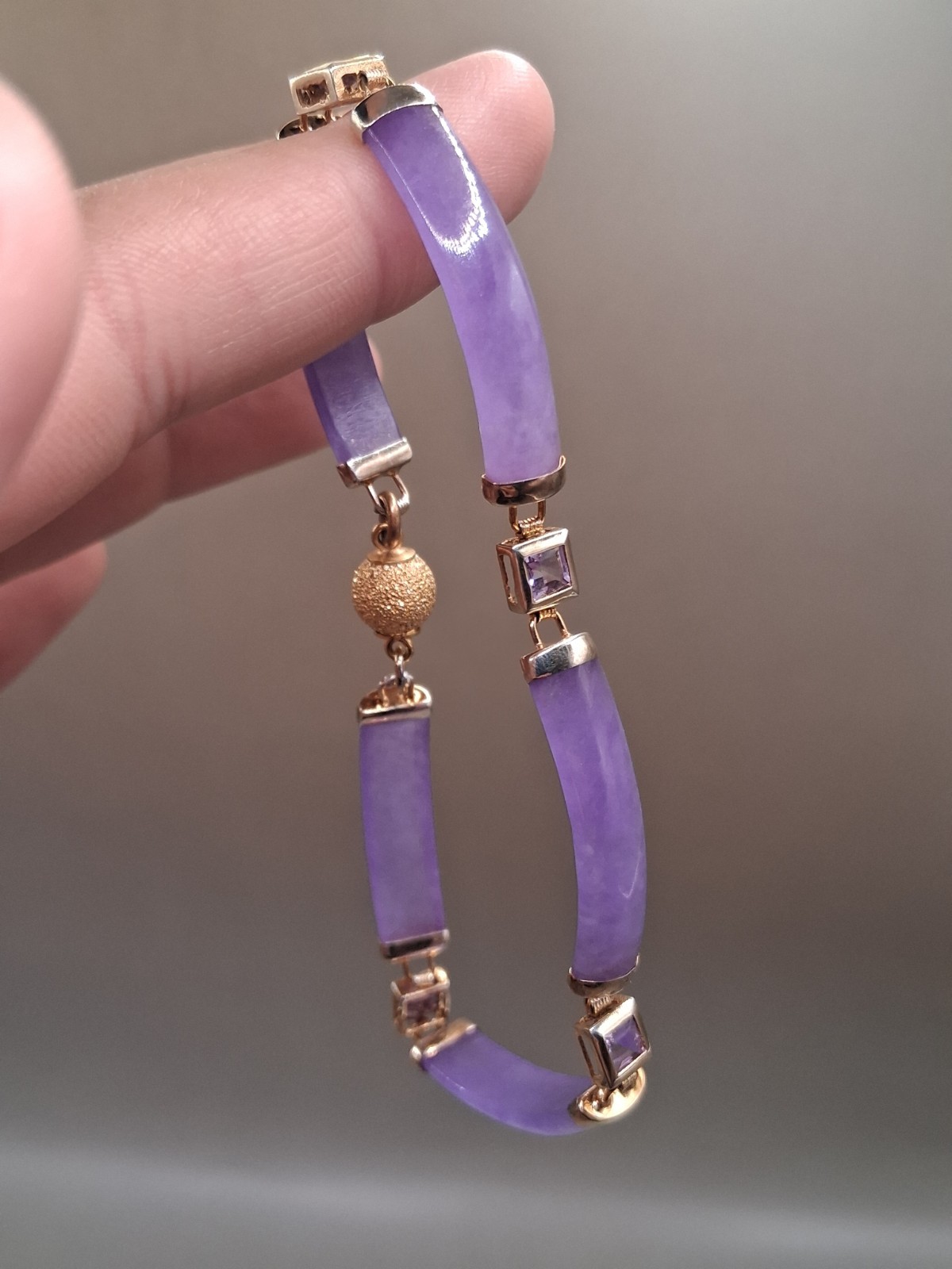 Gold Tone Purple Gemstone Bar Link Bracelet 8.5″