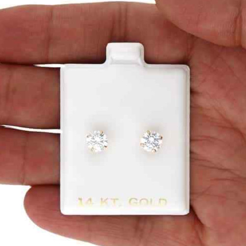 2Ct Simulated Diamond 14K Yellow Gold Round Stud Screw Back Earrings 6mm