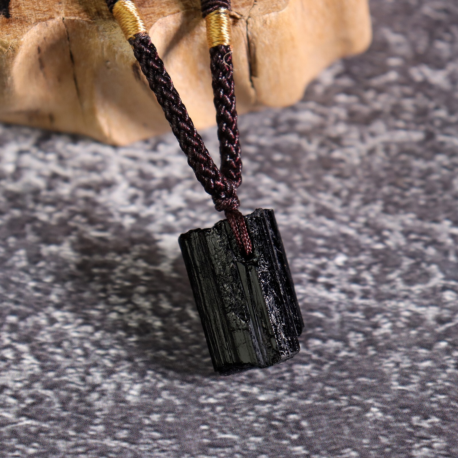 Natural Raw Black Tourmaline Pendant Healing Amulet Protection Stone Necklace