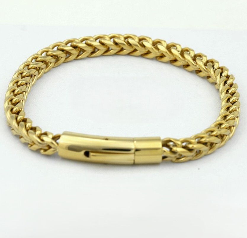 Men’s 8.5″Stainless-Steel 6mm Braided Franco Chain Bracelet*Gold plated Box