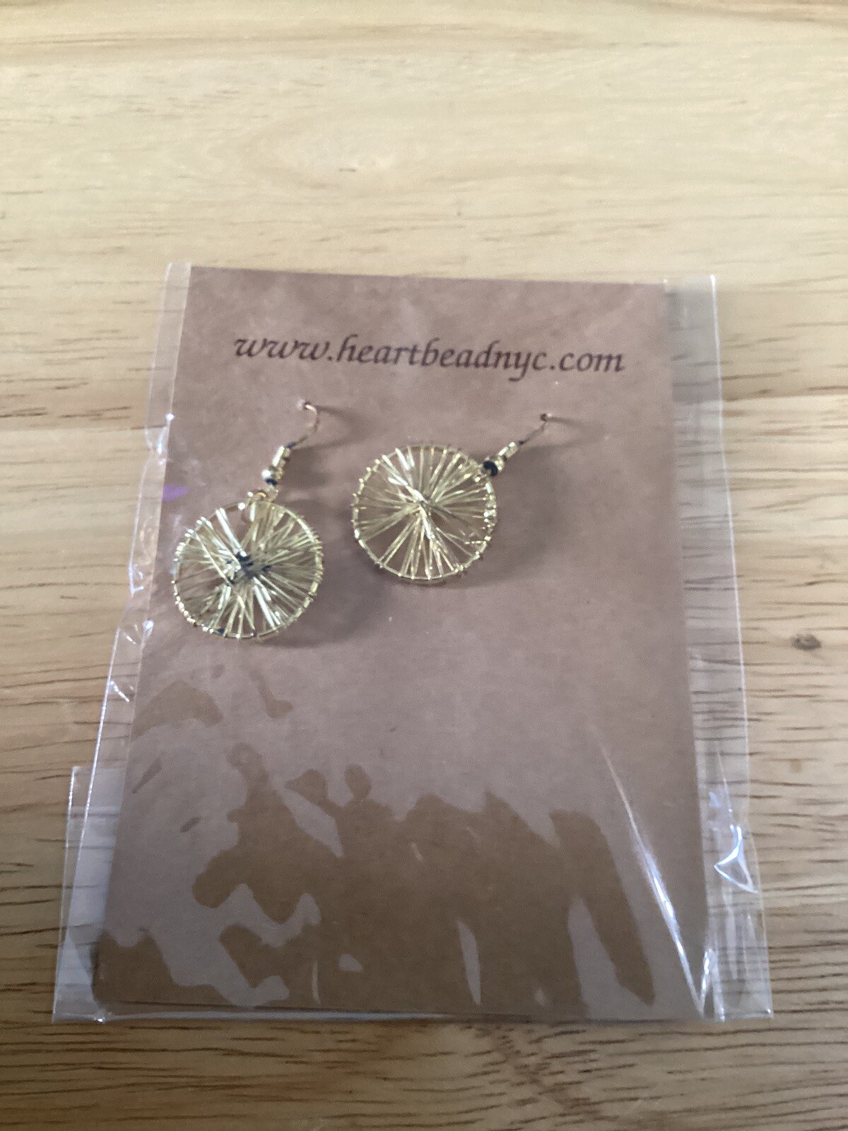 Gold Tone Wire Wrapped Wheel Round Disc Dangling Earrings, Great Gift Idea