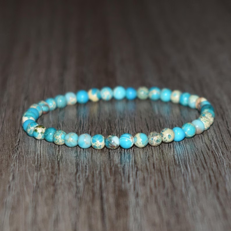 Blue Sea Sediment Jasper 4mm Beads Healing Stretch Women Bracelet for Stacking