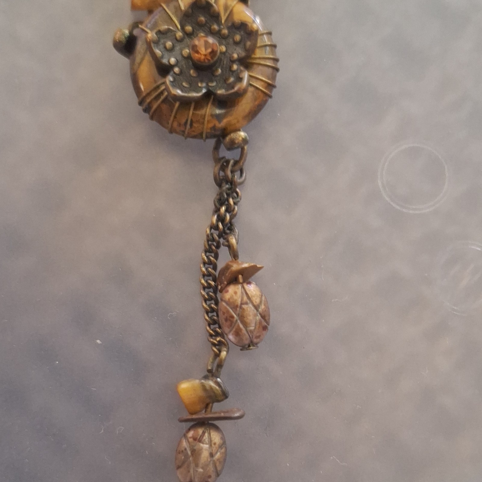 Flower Charm Pendant Y-Drop Cable Chain Necklace Metal Gold/Brown Lobster