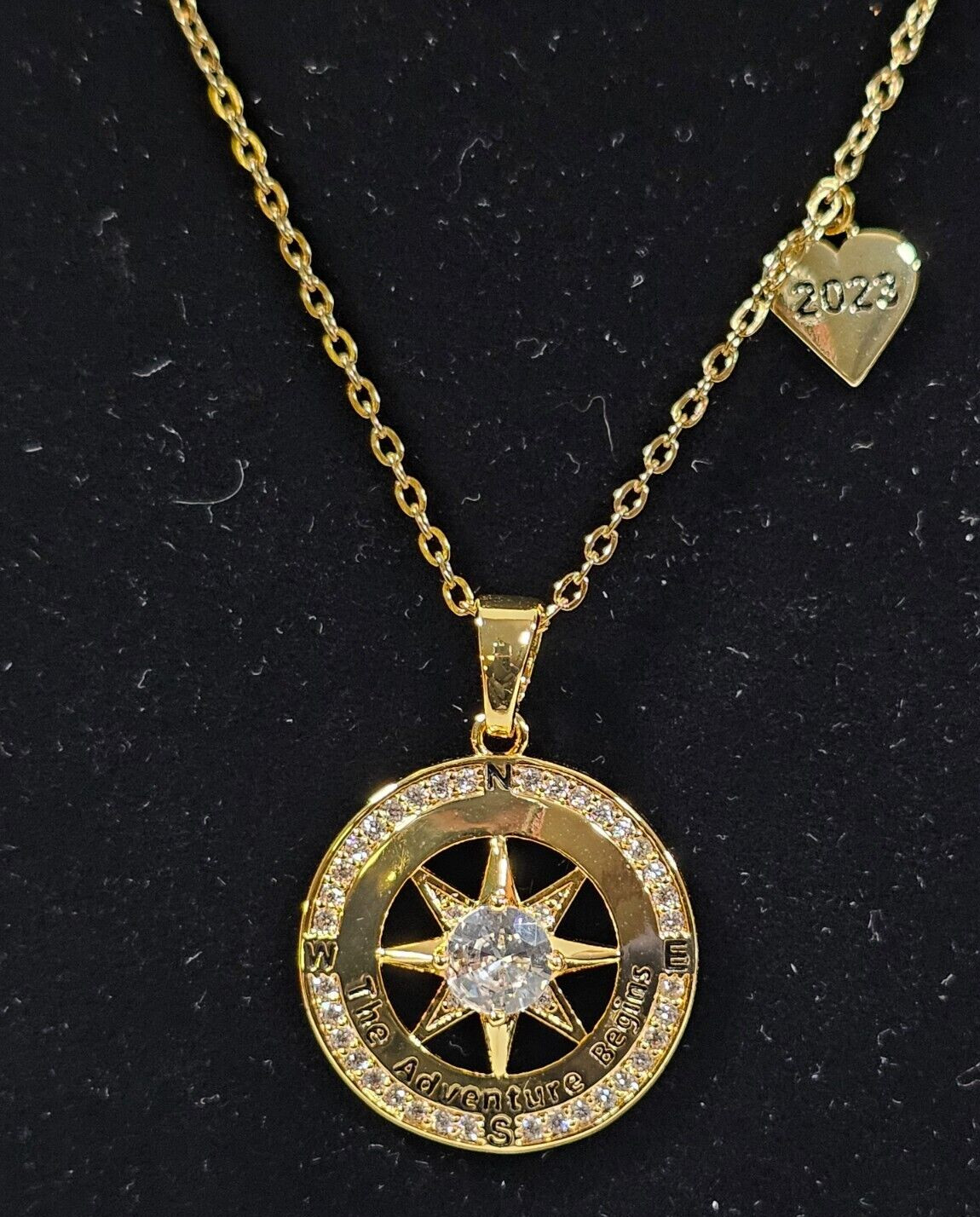 Gold-Plated 925 Sterling Silver Compass 2023 Graduation Necklace 17.7 in + 2