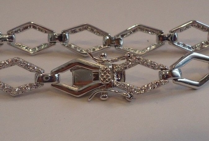 925 STERLING SILVER MARQUI SHAPE BRACELET 1.50ct LAB CREATED DIAMOND/ 7 1/2 ”