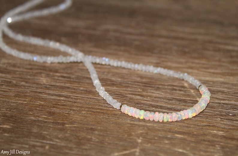 Ethiopian Opal & Moonstone Faceted Rondelle Beads Handmade Women Necklaces 18”