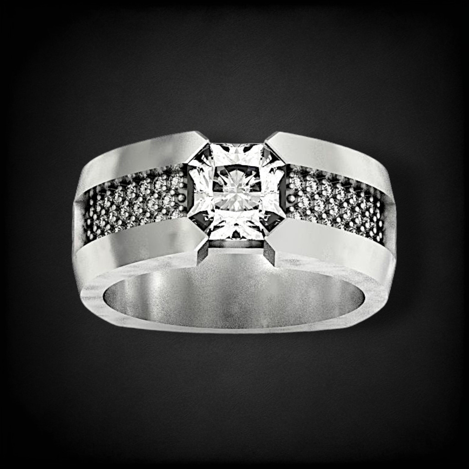 Men’s Sterling Silver Diamond-Look Ring – Wide Band Statement Jewelry