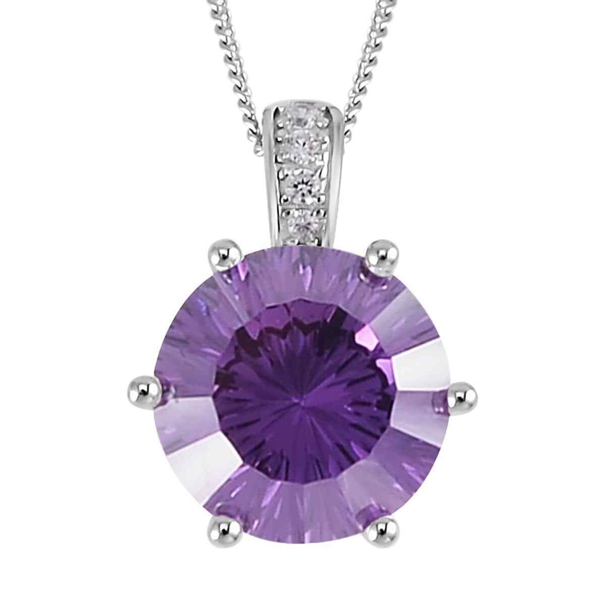 SPARKLE!! Lustro Stella Concave Cut Finest Purple & White CZ Pendant & Chain 18″