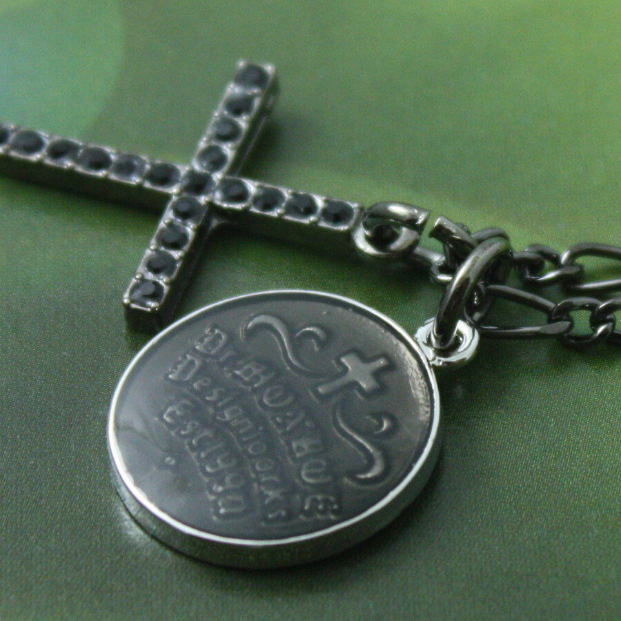 Cross Coin Black Dark Pendant with 20″ Fashion Chain Necklace for Women Men Kids