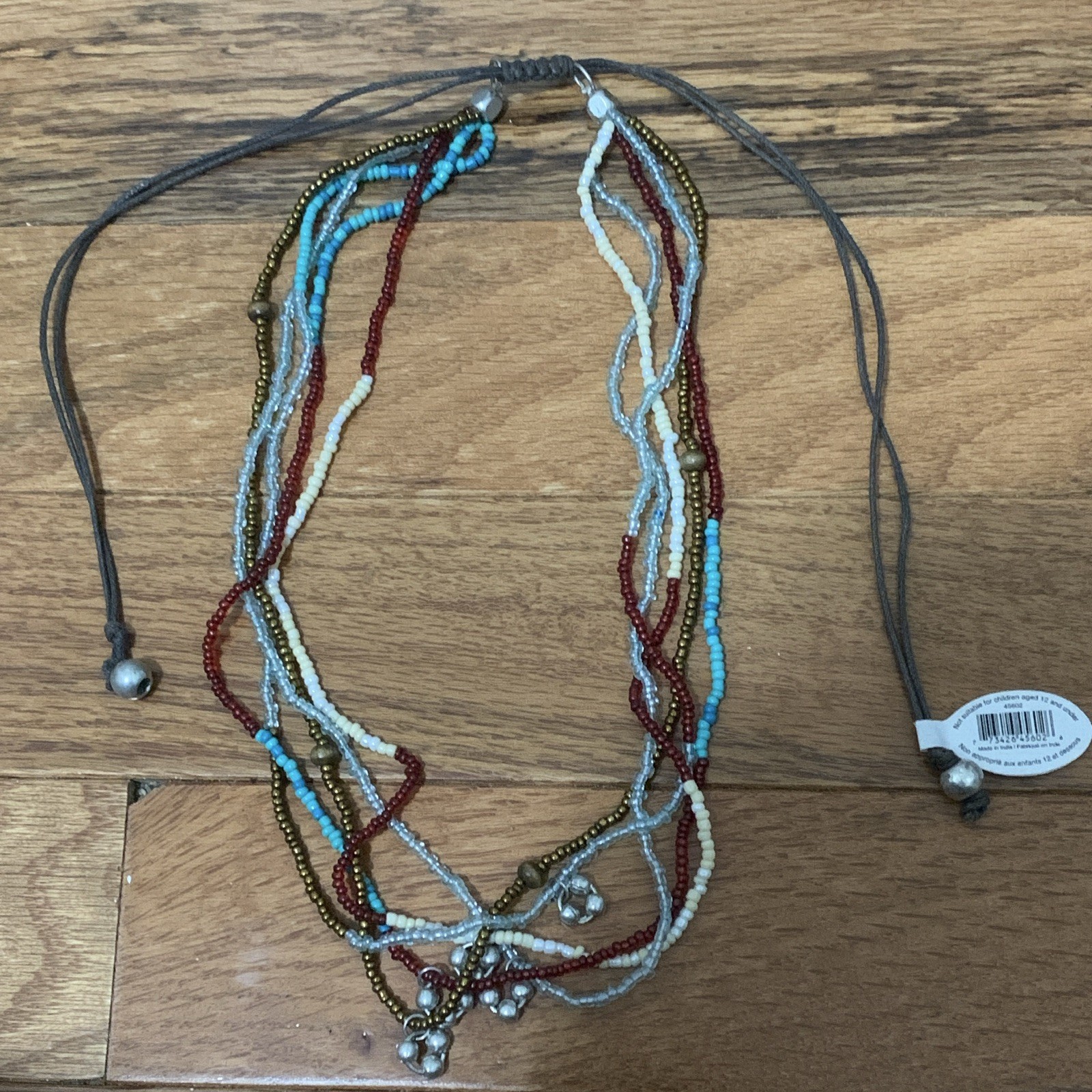 Multicolor Layered Beaded Cord Necklace Adjustable Slide Closure