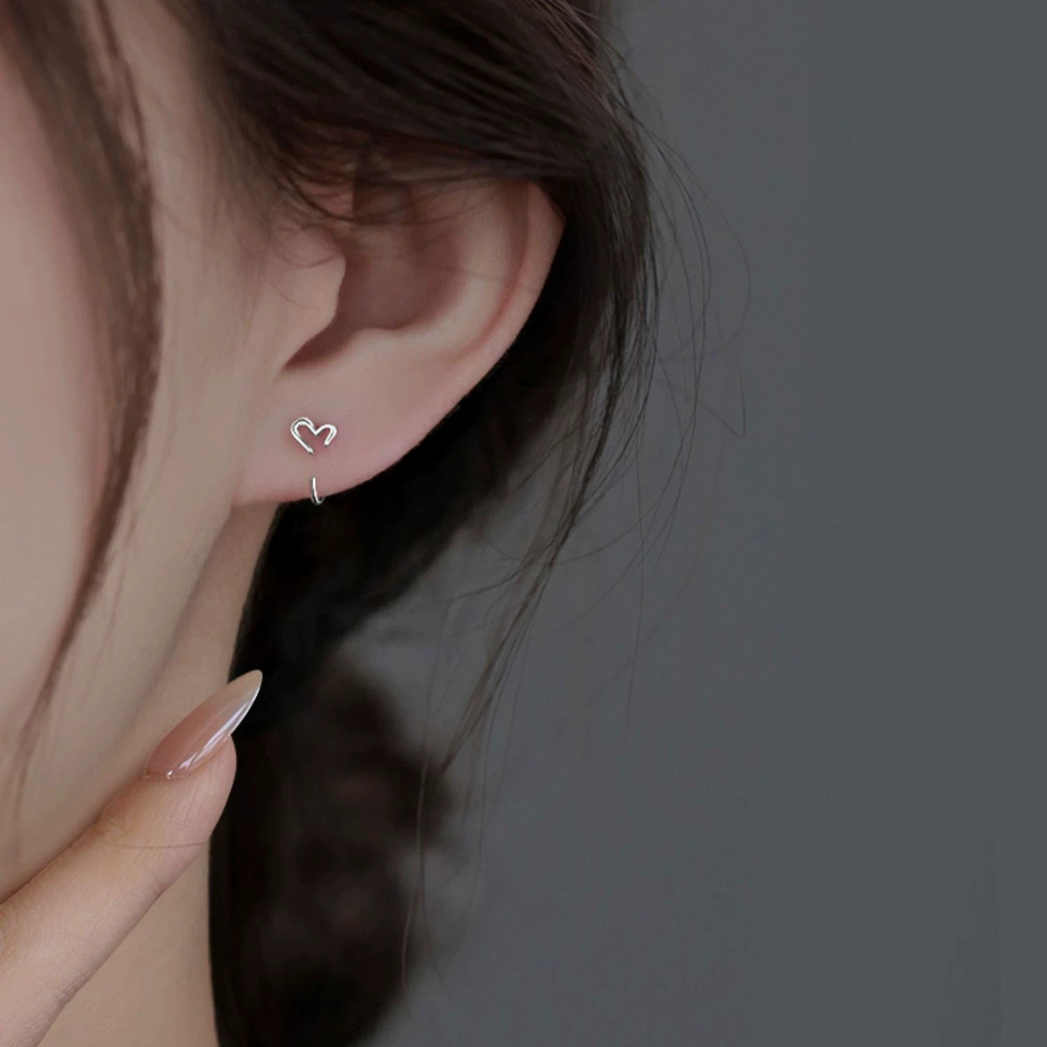 Extremely SimpleShiny Silver Plated Open Heart Design C-shaped Fashion Earrings
