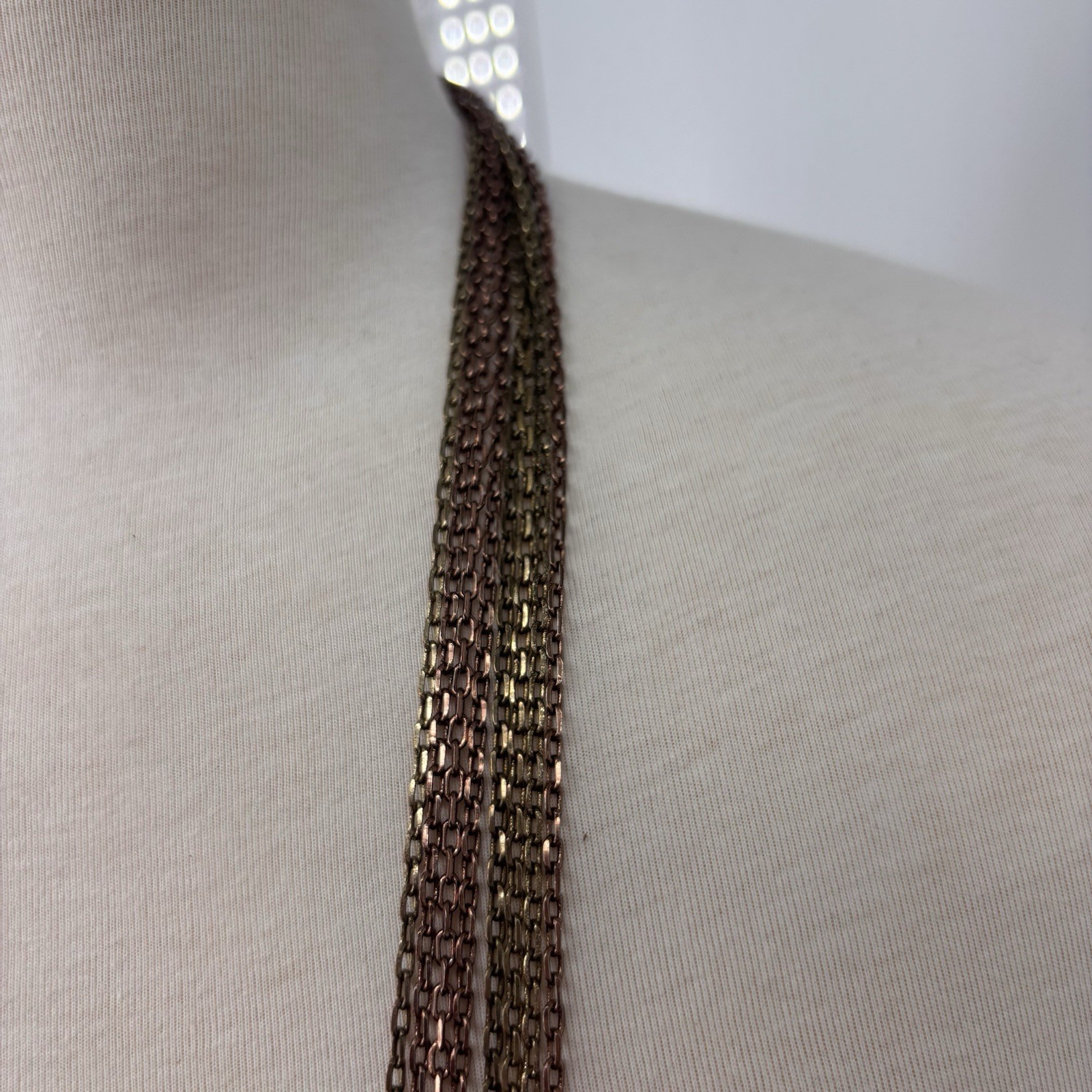 Multi Strand Bronze Chain Necklace Long Layered Boho Statement Mixed Metal
