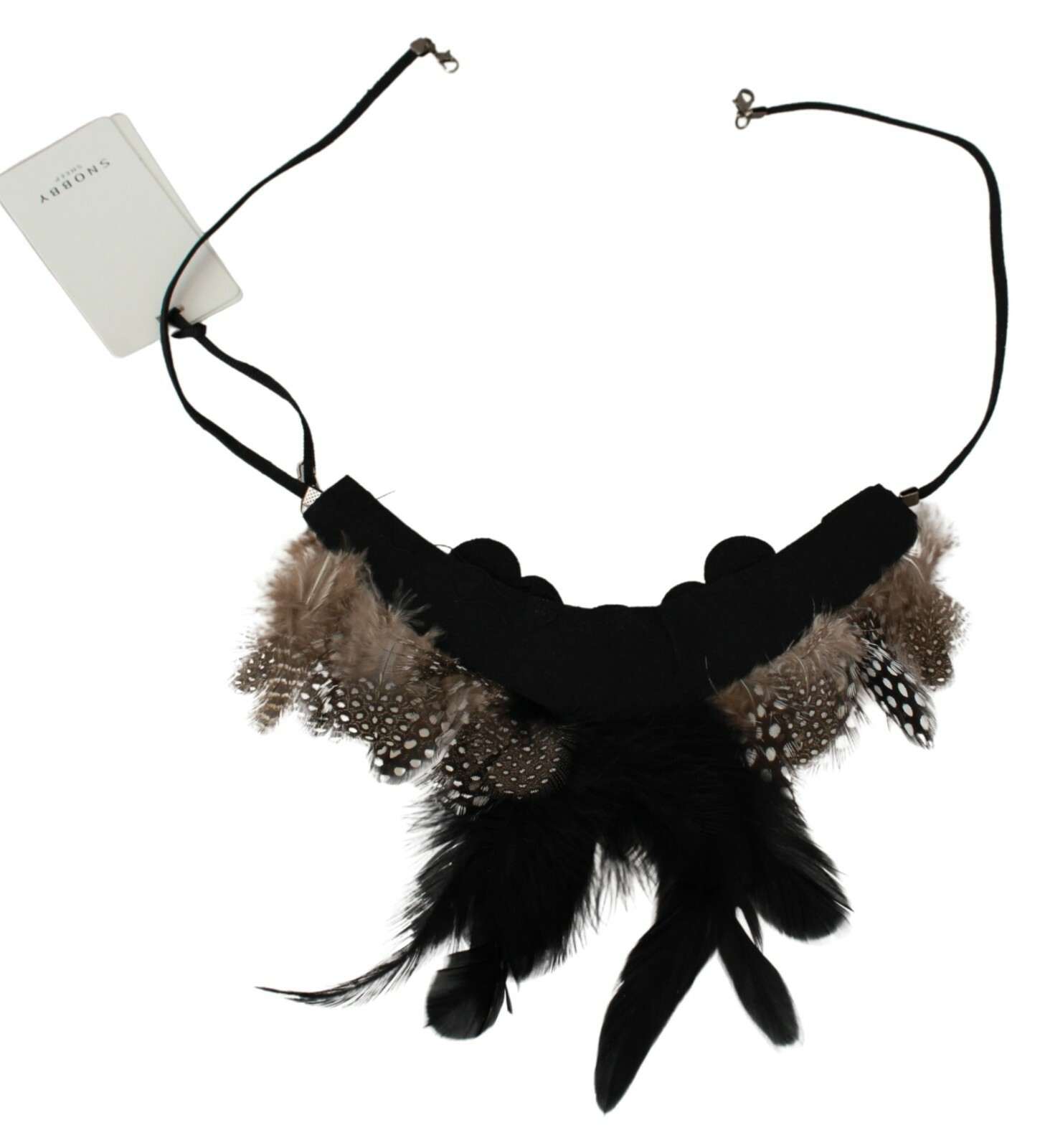 SNOBBY SHEEP Necklace Black Stone Brown Real Feather Statement RRP $180