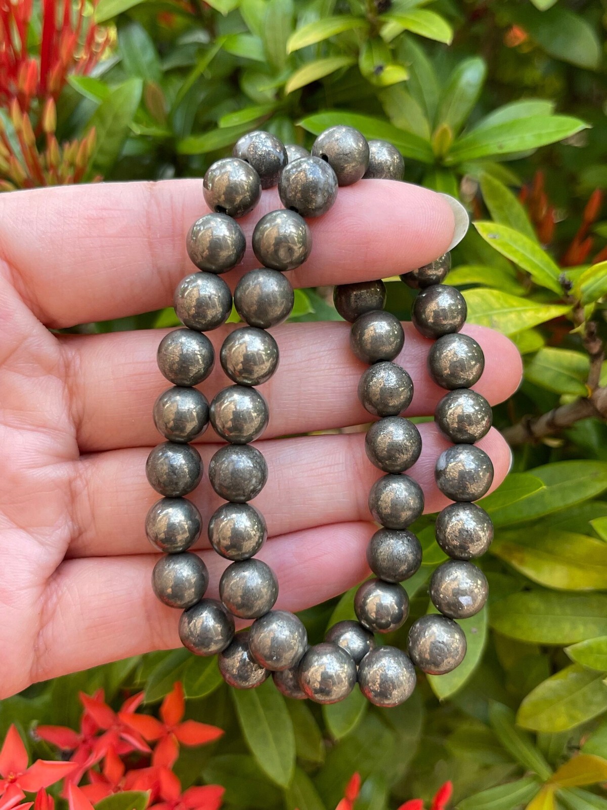 Natural 8mm Pyrite Stone Bracelet Black Gemstone Stretch Bracelet Handmade