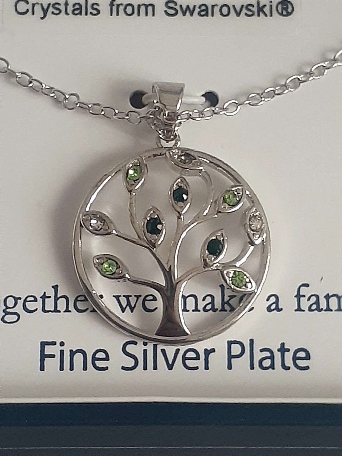 Belk Silverworks Silver Plate Swarovski crystal Family Tree Pendant necklace 16″