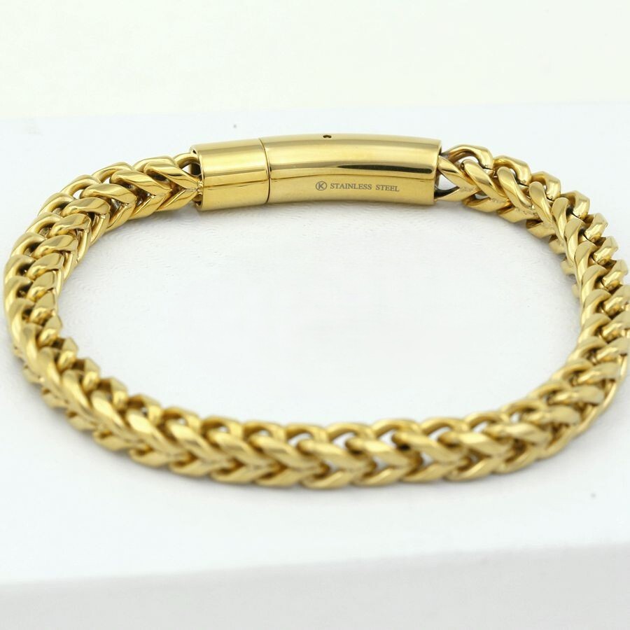 Men’s 8.5″Stainless-Steel 6mm Braided Franco Chain Bracelet*Gold plated Box