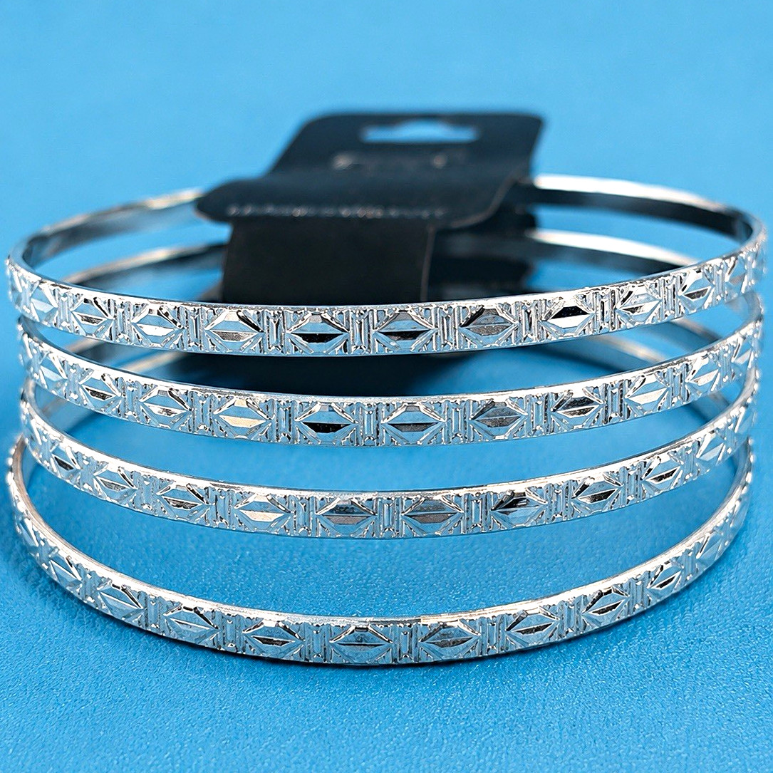 Citi Silver Tone Multi-Row Etched Bangle Cuff Bracelet, Lead Compliant
