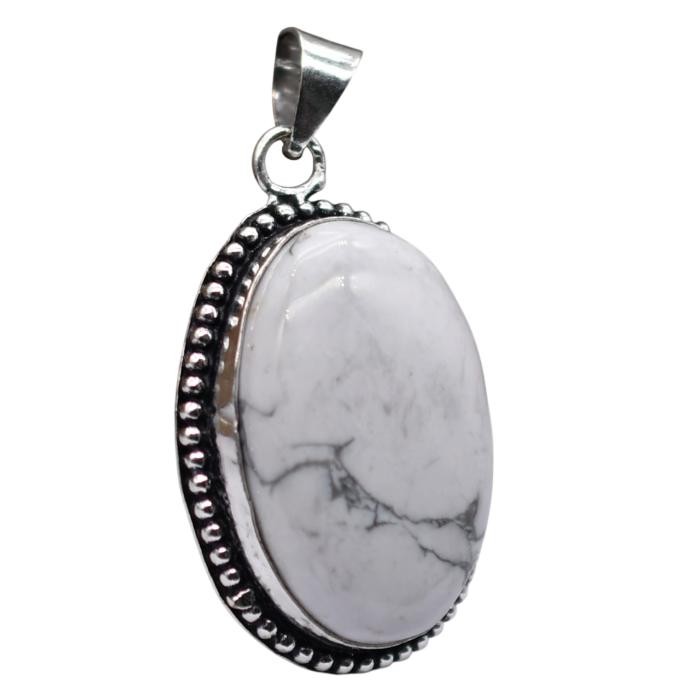 Howlite Natural Gemstone Antique Silver Plated Pendant 2″ J 1624