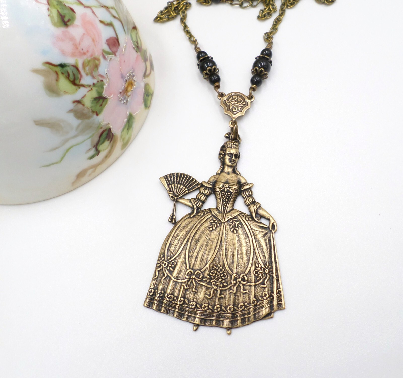 Marie Antoinette Necklace Victorian Lady Pendant Bronze Tone Gothic Jewelry