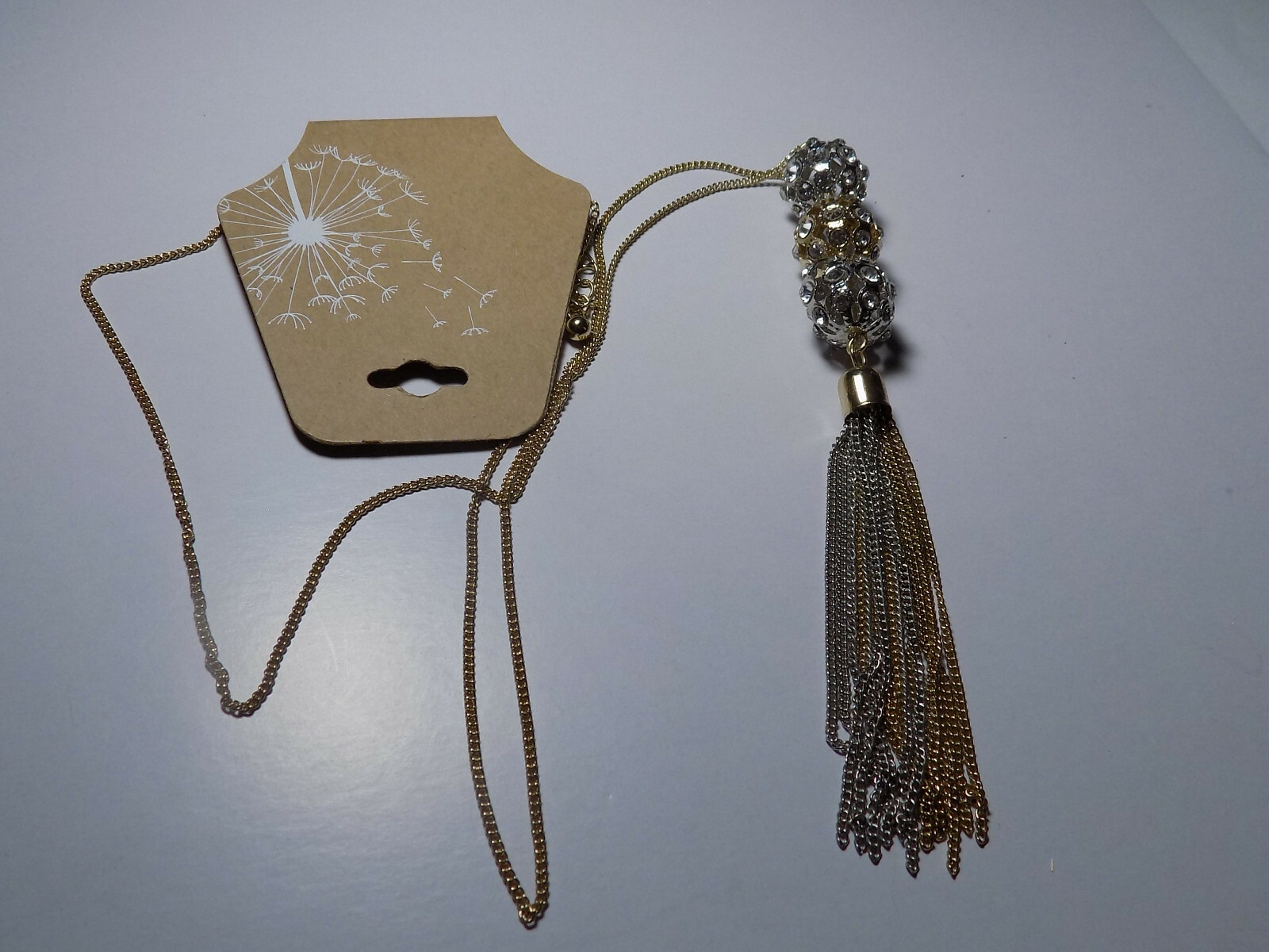 Gold Tone with silver and gold tone balls & Tassel Necklace 24″ l (1530