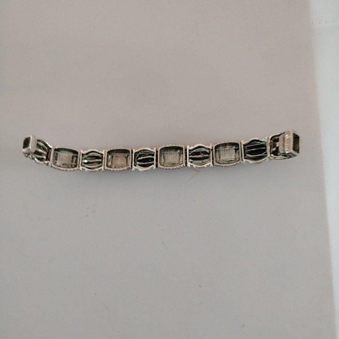 Silver Tone Orange Stone Chain Bracelet 7.8 In Womens Box Clasp Link Jewelry