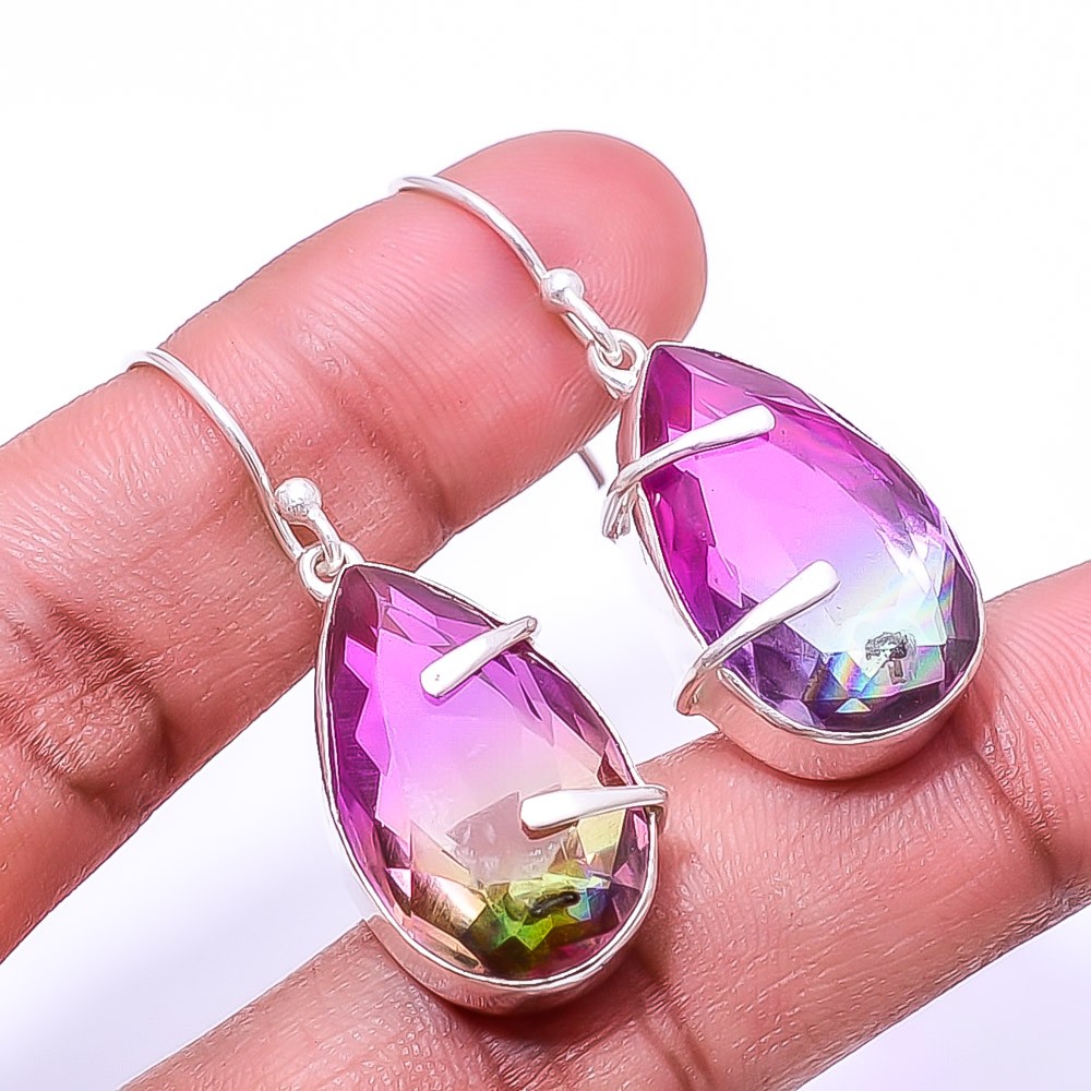 Lavender Bi-Colour Tourmaline 925 Sterling Silver Earring 1.56″ E16, Christmas