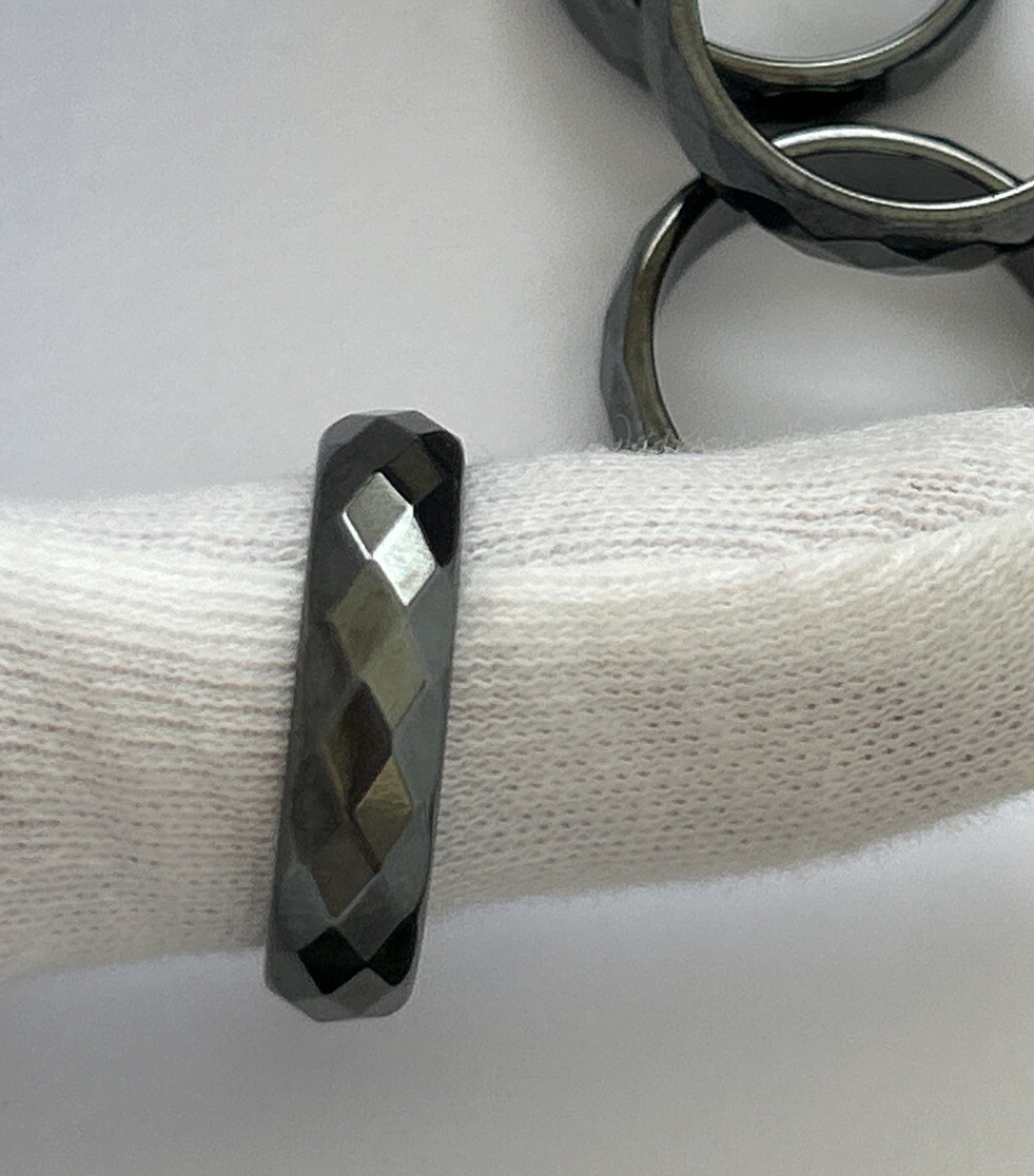 6MM WIDE MAGNETIC HEMATITE FACETED UNISEX RING SIZE 8,8.5, 9.5