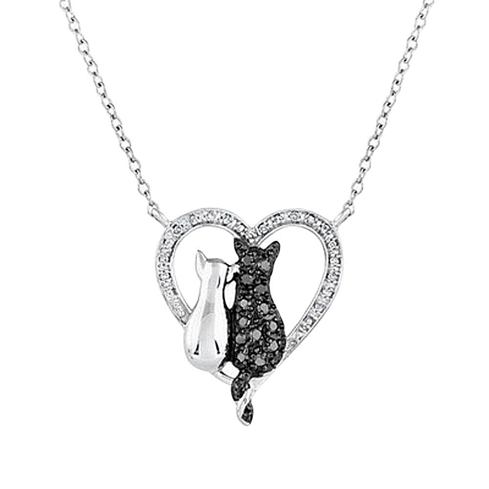 CATS in Rhinestone Heart 1-1/8″ x 1″ (30mm) Pendant Necklace with 19″ Chain