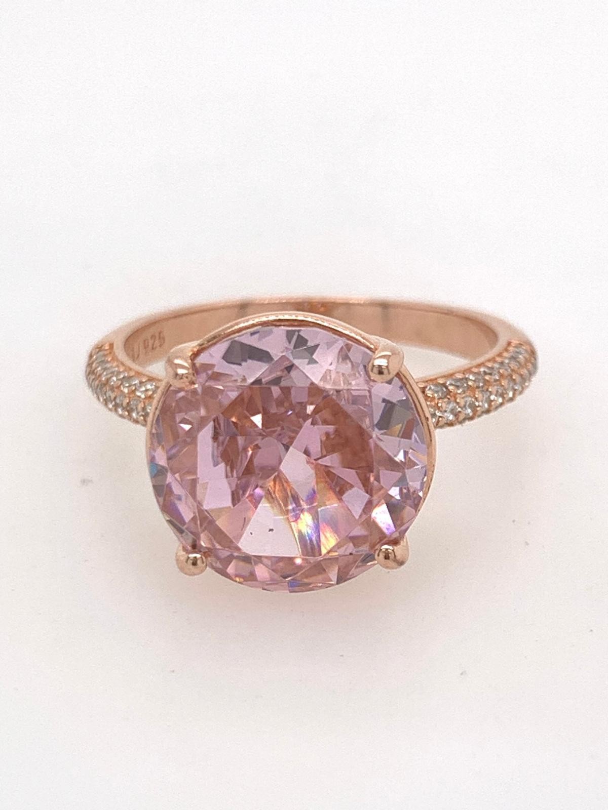 Sterling Silver 925 Pink Rose Gold Color Ring for Women Pink Round Stone