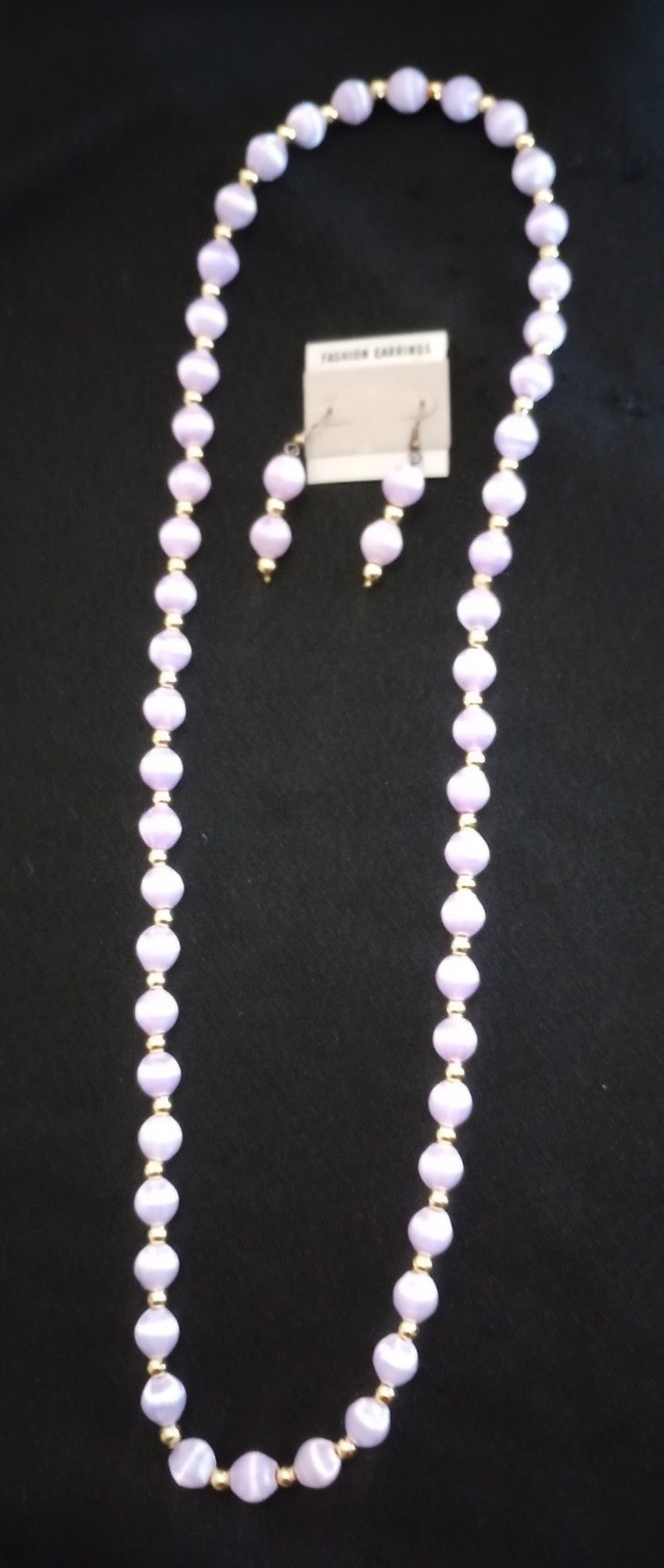 Purple Silk Covered Beads Chain Beaded Necklace, 1986
