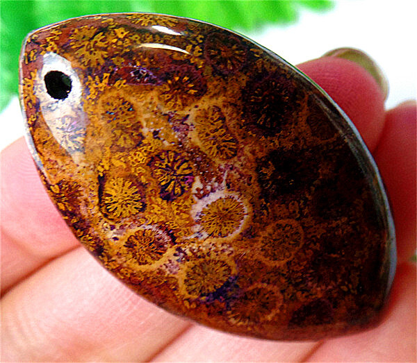 47x28x7mm Purple&Brown Chrysanthemum Coral Marquise Healing Pendant Bead EA90687