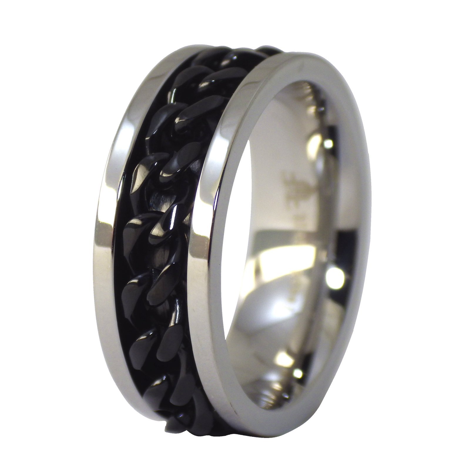 Black Chain Spinner Ring Stainless Steel Anti Anxiety Fidget Band Sizes 8-15