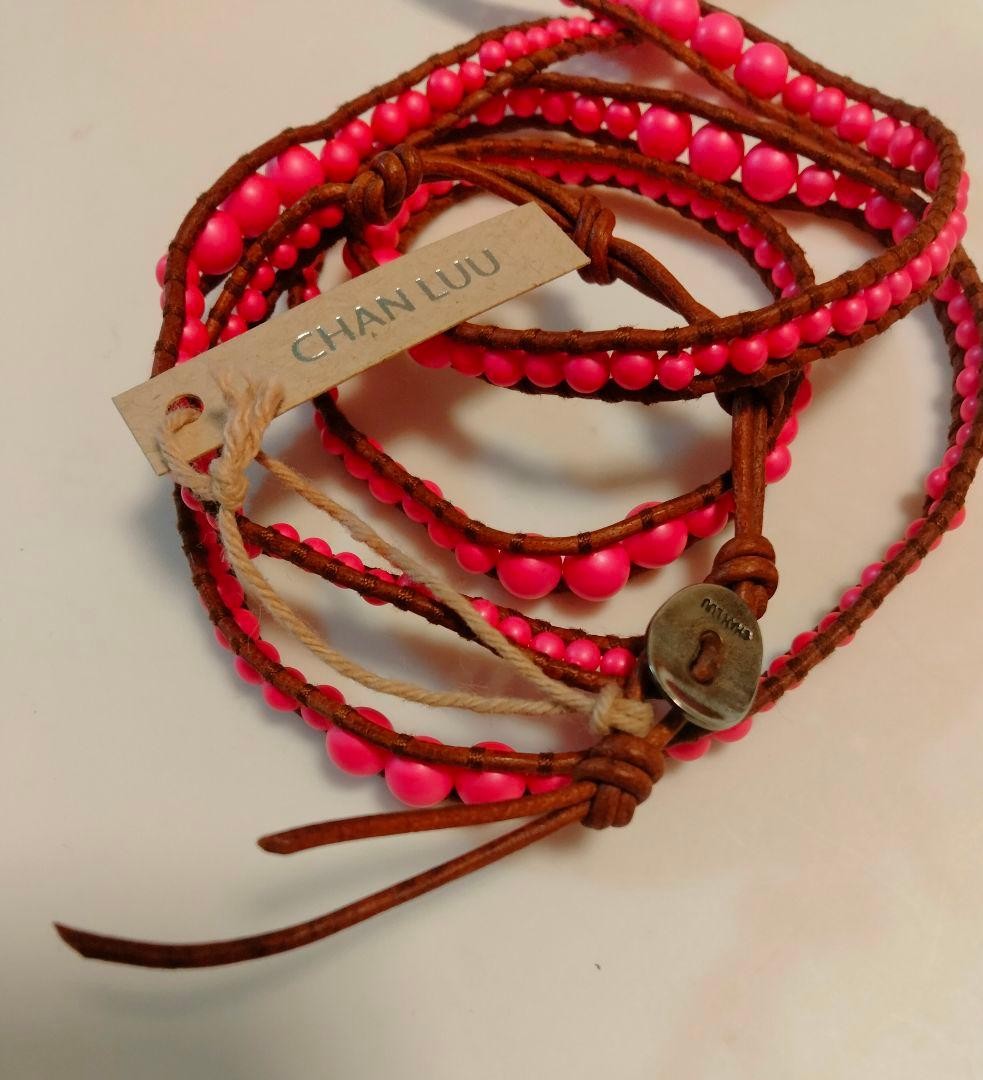 CHAN LUU Pink Leather Beaded Wrap Bracelet 98cm Crafted Jewelry Not specified