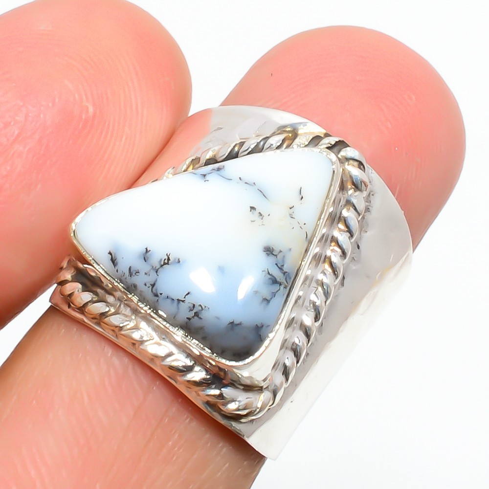 Dendritic Opal Gemstone 925 Silver Plated Jewelry Ring s.7 T88