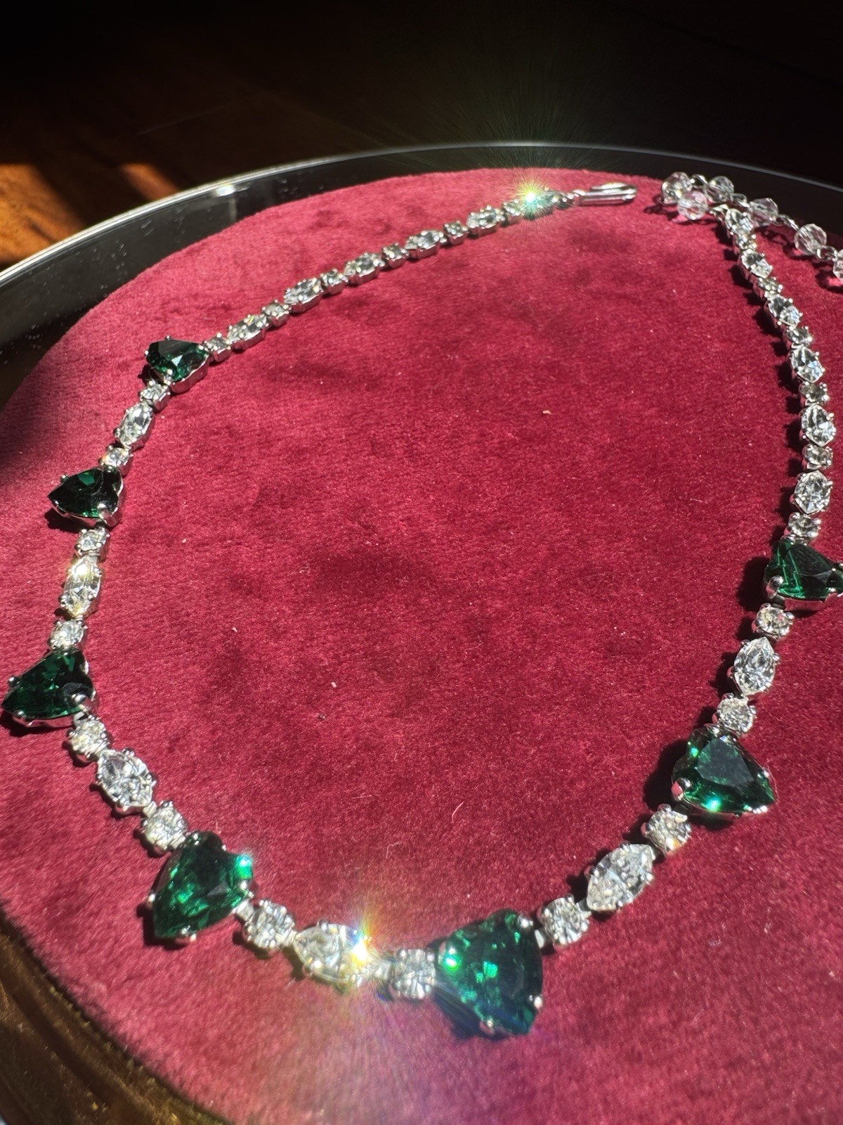 Sparkling Emerald Green Hearts And White Rhinestone Choker Necklace 14in – 16in