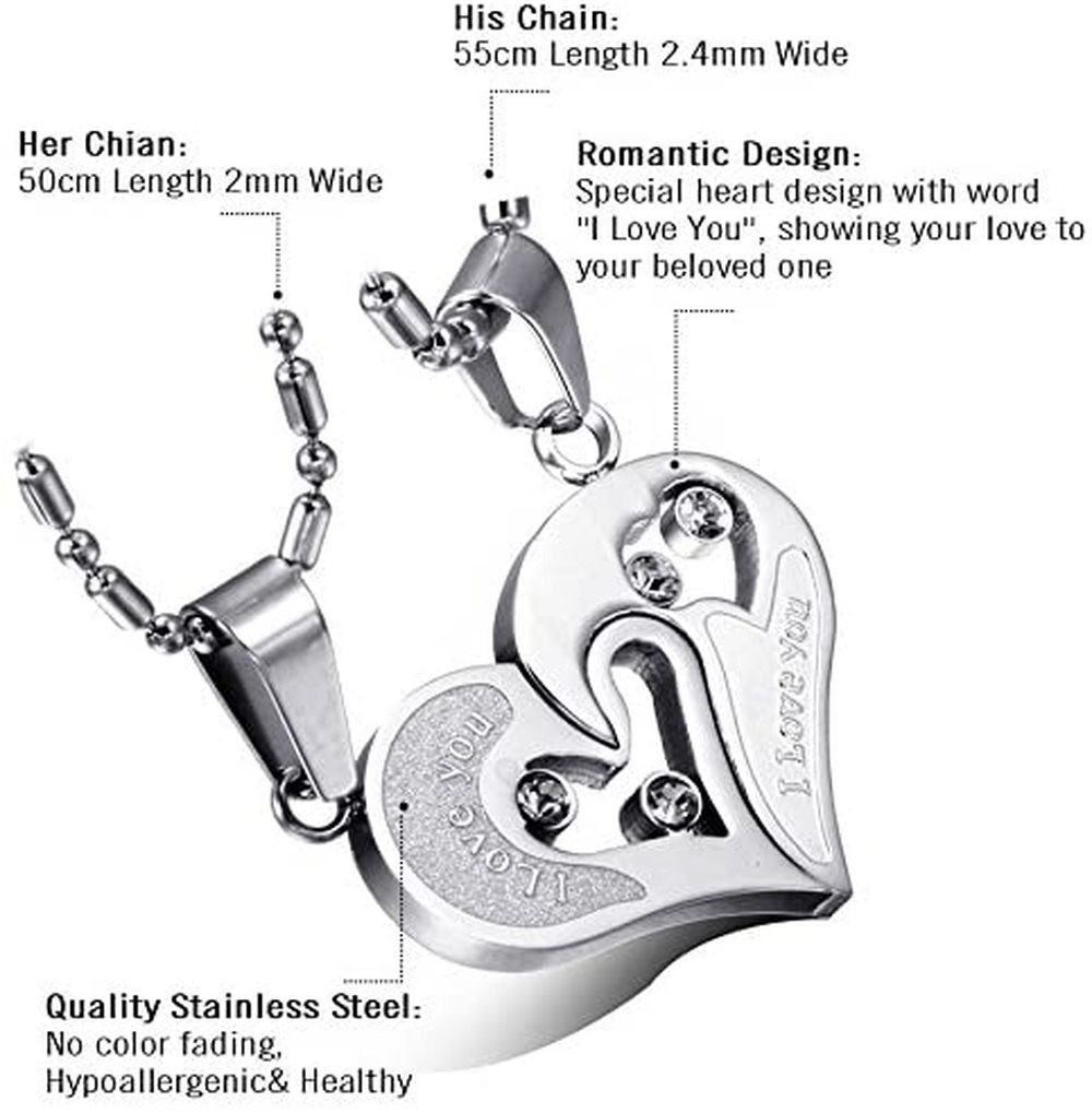 2-Piece Stainless Steel Couple Necklace I Love You Heart Puzzle Matching Pendant