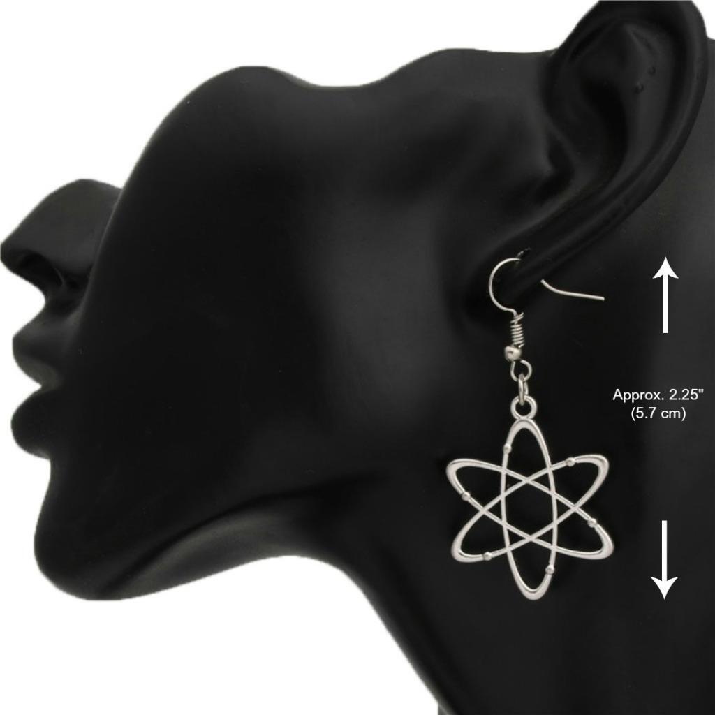 ATOM EARRINGS 2.25″ Atomic Chemistry Science Drop Stainless Steel Ear Wires NEW