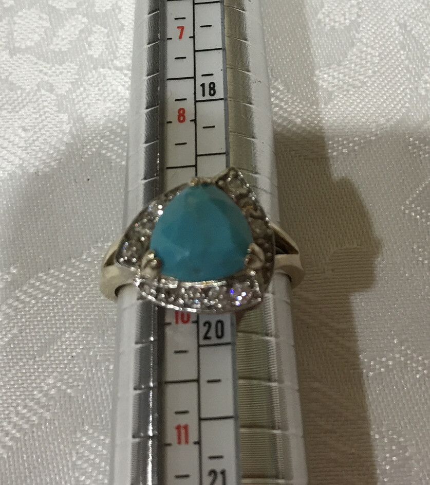 Glamorous Blue Trillion Cut Turquoise CZ Sterling Silver 925 Ring Sz 9 “Canada”
